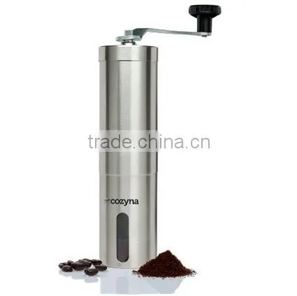 Customized Stainless Steel Manual Ceramic Burr Mill Coffee Grinder With Logo