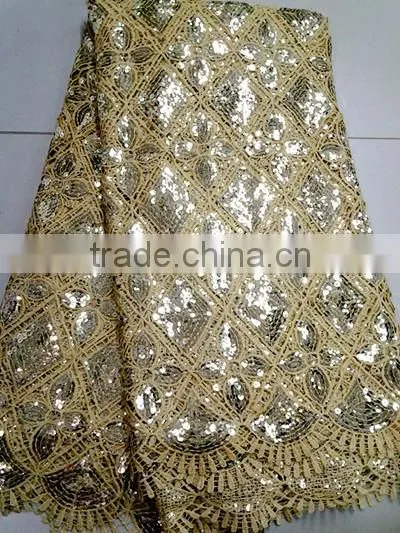 2016 High Quality Latest African Water Soluble Sequin Lace Fabric