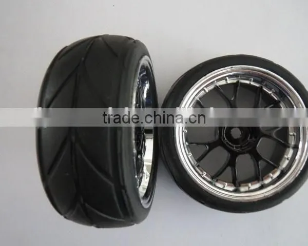 RC Chromed Tires Tyre Wheel Rim 1/10 On-Road Car Pre-glued Car Tires photo-2