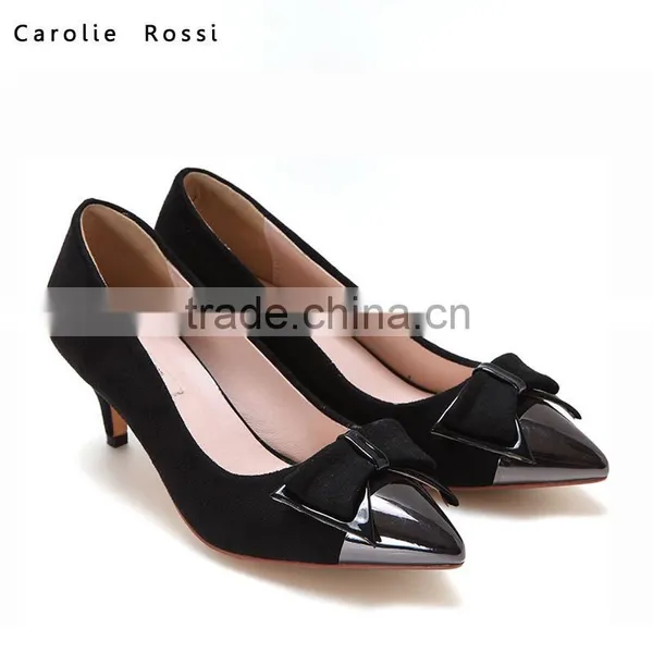 Office Lady Black Fabric Shoes Steel Toe Low Heel Pumps Shoes for 2016 photo-3