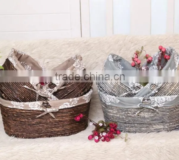 Handmade Maize Basket Flat Knitting Corn Rope Rattan Storage Basket Set of 3 photo-4