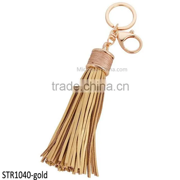 20cm PU Leather Tassel Keychain in Stock 6 Colors Plated Gold Key Chain photo-3