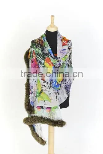 Digital Print Fur Trim Shawls 02