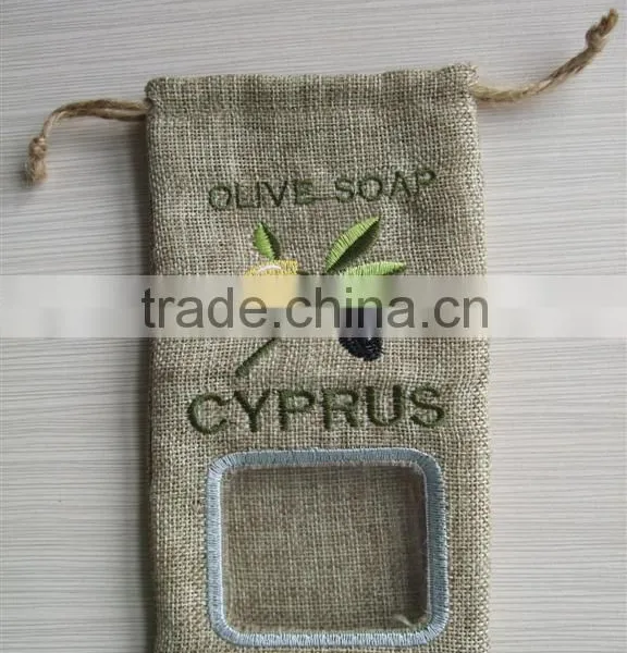Linen Pouch Soap Bag/tourist Souvenir With Olive Embroidery With Drawstring photo-2