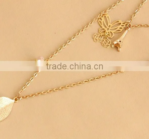 MYLOVE Fashion Gold Plated Necklace Cute Butterfly Leaf Pendant Long Polo Chain Sweater Necklace HOT MLSC-17 photo-4