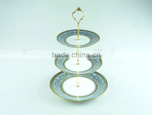 3 Tier Cheap Decal Ceramic Cake Plate Stand for Weeding/party Use in Stock photo-2