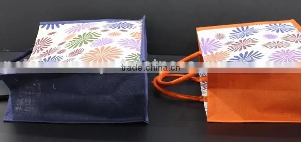 Customize Biodegradeable Flora Print Jute Tote Bag With Padded Rope Handle photo-3