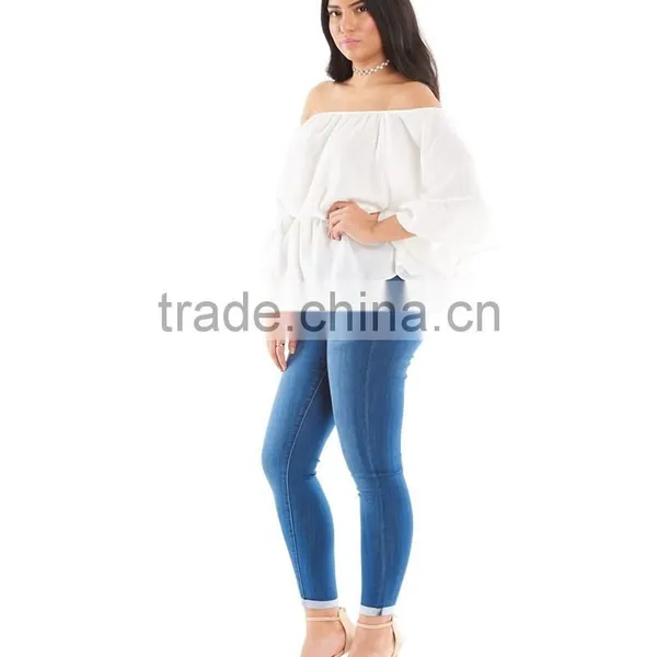 Latest Fashion Blouse Design Off Shoulder Sexy Ruffle Tops for Women Plus Size Tops Wholesale photo-5