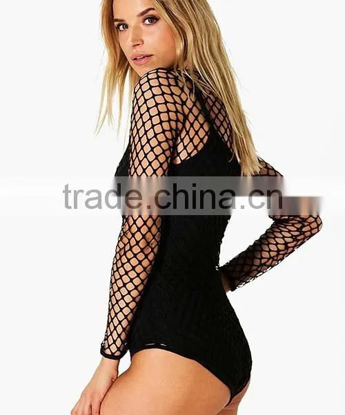 2016 Cheap Wholesale Custom Fashion Sexy Girl Black Mesh Bodysuit For Women photo-4