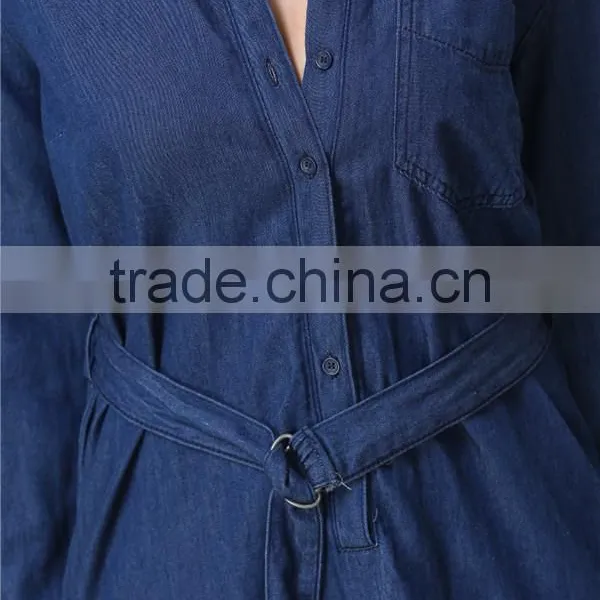 Fashionable Hot Sale Factory Price Long Sleeve With Waist Belt Women Denim Dress photo-6