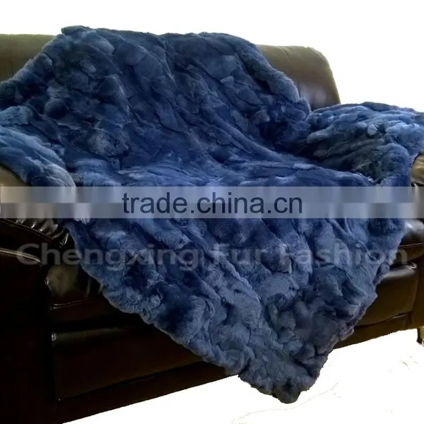 CX-D-66E Real Fur Luxury Patchwork Rex Rabbit Fur Blanket/Fur Rug photo-2