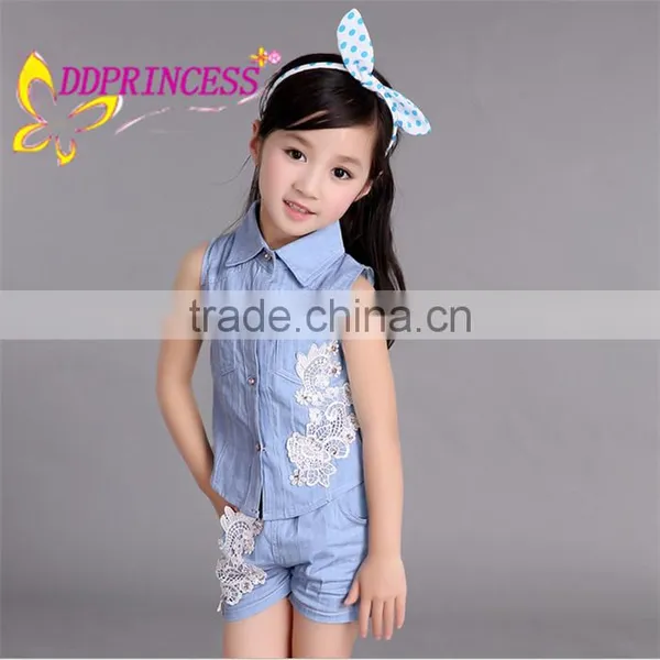 2015 Fashion Blue Cowboy Girl Suit Cowboy Set for Baby Girl Children photo-2