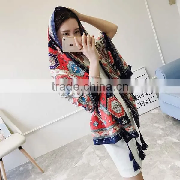 2017 New Spring China Girl Scarf National Wind Geometric Figure Cotton Material for Trip Women Tippet photo-4