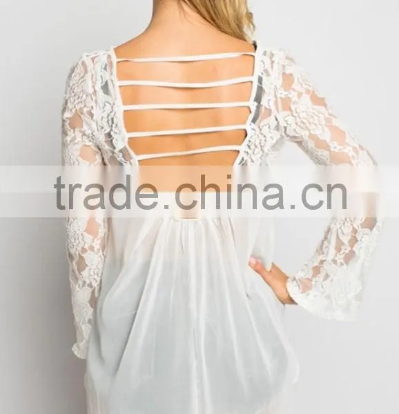 Beautiful Lace Front Long Sleeve Lower Back Lace Blouse photo-6