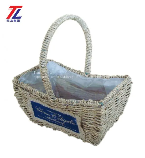 Wholesale Cheap Grass Braid Stitched Natural Gift Straw Basket photo-2