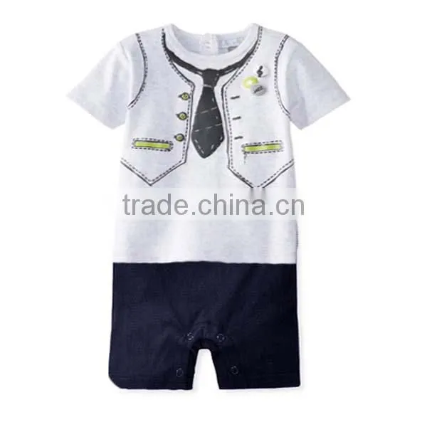 Summer Short Sleeve Flat Angle Baby Romper With Necktie photo-3