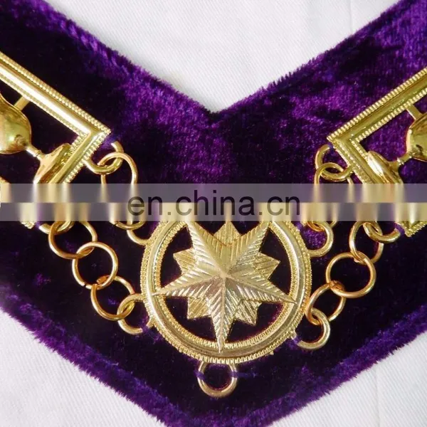 MASONIC REGALIA OES ORDER OF EASTERN STAR GOLDEN METAL CHAIN COLLAR photo-3