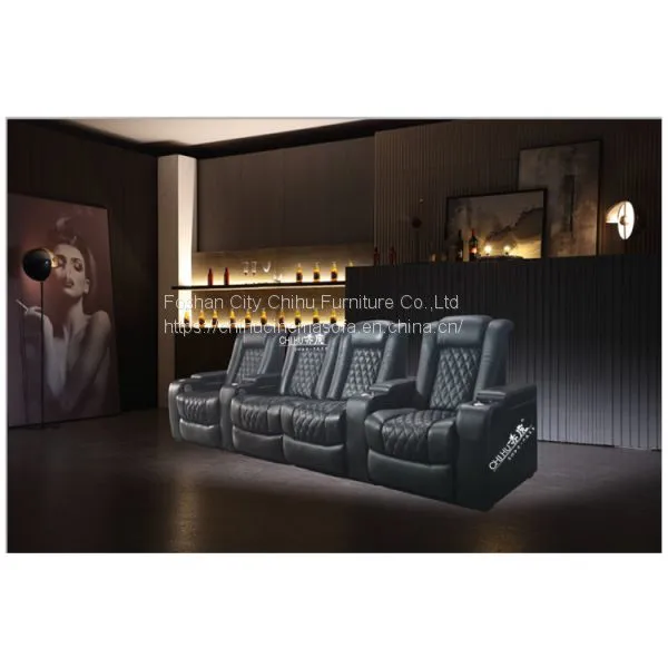Modern electric recliner home theater sofa,black leather power private cinema sofa,power home theater seating
