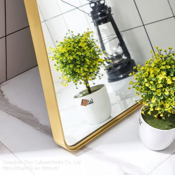 Nordic Bathroom Mirror Brass Rounded Corner Mirror High-end Gold Bathroom Mirror Full-length Mirror Fitting Mirror Entrance Mirror photo-5