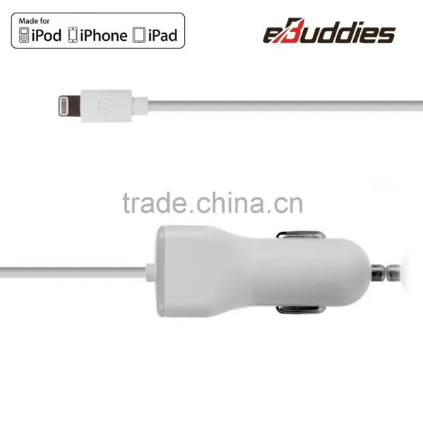 Car Charger EBuddies MFI Certified 3.4A Dual Output Car Charger With 4ft Cable for IPhone 6 5 7 SE photo-2