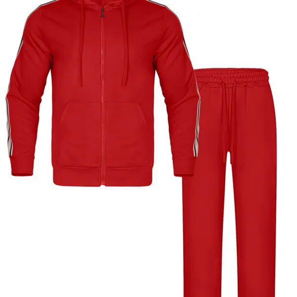Solid-color Striped Hooded Sweatshirt and Straight-leg Sweatpants Set photo-2