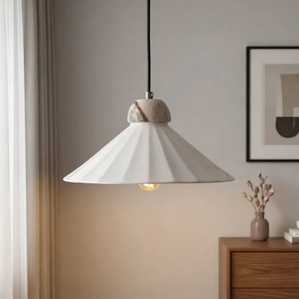 Fine Bone China Lamp Shade OEM Cream White Translucent Luxury Living Lampshade Wholesale photo-4