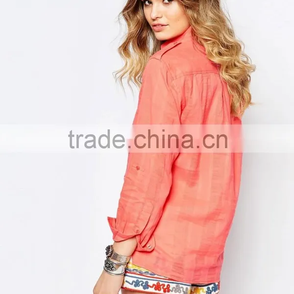 2016 Autumn Long Sleeve Casual Ladies 100% Cotton Shirt photo-2