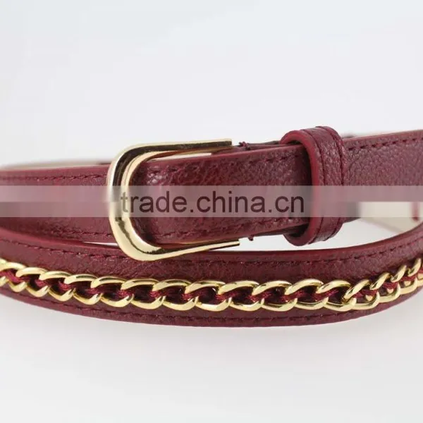 Hot Sale Women's Fashion Belt With High Quality Gold PU Leather& Gold Metal Chian for Jeans photo-4