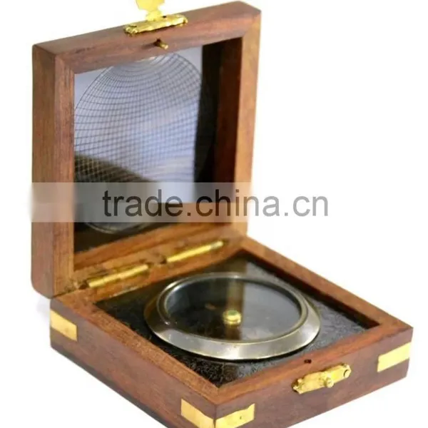 Antique Brass Promotional Gift Compass in Wooden Box 13519 photo-4