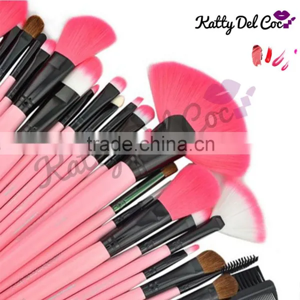 Best Quality Pink 24pcs Natural Hair Pony Professional Makeup Brush Set With PU Bag photo-4