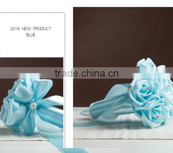 Crystal Pearls Posy Bridal Brooch Wedding Bouquet Silk Rose Handmade Flowers photo-5
