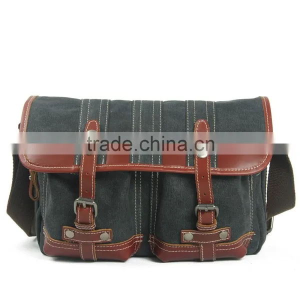 Stylish Midium Canvas Leather Field Shoulder Bag Military Explorer Messenger Field Bag photo-2