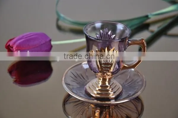 Glass Beverage Cups and Saucers Set photo-2