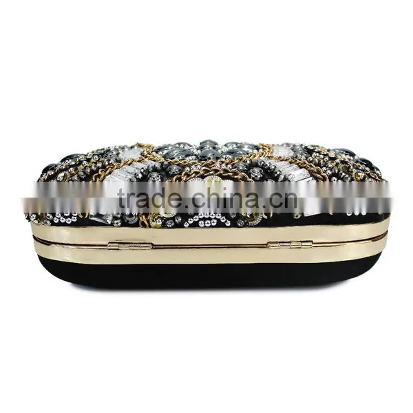 Fashion Classic Design Embroidery Flowers Party Black Diamond Clutch Evening Bag Shoulder Bag Handbag Ladies Purse(C024) photo-5