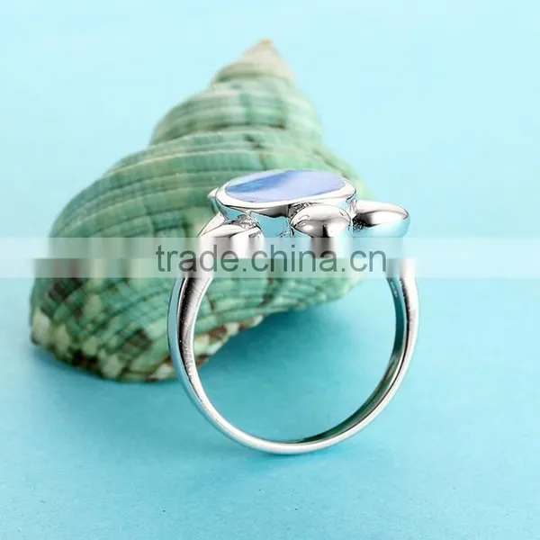 Blue Synthetic Opal 925 Sterling Silver Turtle Shape Engagement Ring SRI026W photo-2