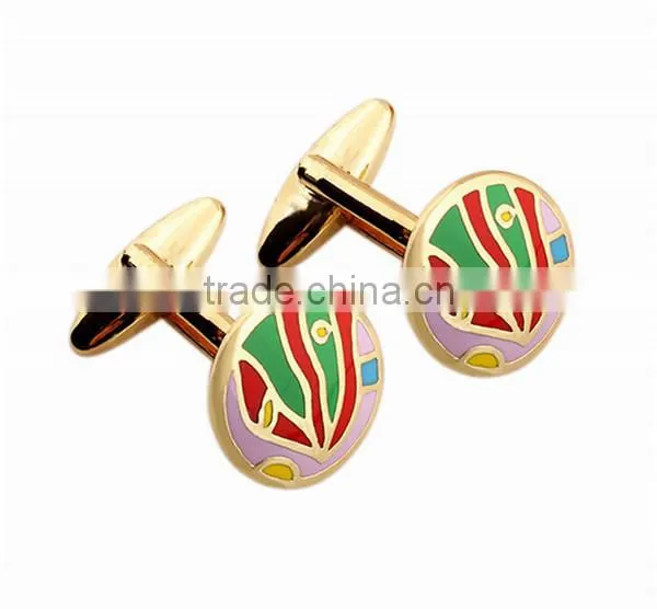 in Stock Stainless Steel 18k Gold Metal Cufflinks, Enamel Cuff Links for Men photo-3