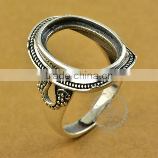 14*19mm 925 Sterling Silver Antiqued Silver Vintage Style Oval Bezel Simple Pattern Ring Base Blank Supplies DIY Finding 1223064 photo-3