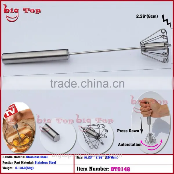 BT0148 10" Rotating Whisk With 430 Stainless Steel Handle 10" Rotating Egg Beater With 430 S/S Function Part 10" Rotary Whisk