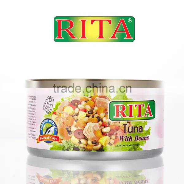 CANNED VALUE ADDED TUNA FISH & BEAN FROM THAILAND BLUE RIVA / RITA BRAND