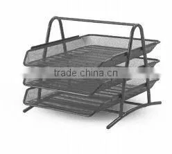 3-Tier Black Metal Mesh Office File Document Tray photo-2