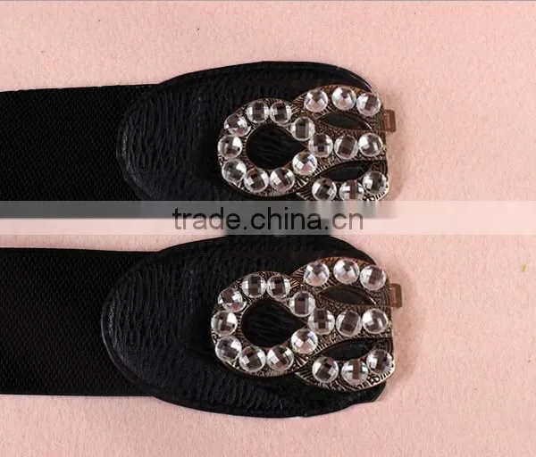 Fashion Rhinestone Paved S Flower Pattern Alloy Buckle Elastic Sex Women Lady Waist Belt photo-5