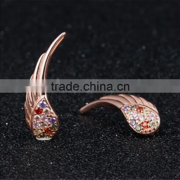 925 Sterling Silver High Polish Rhodium Plated Cubic Zirconia Wing Customized Earring photo-6