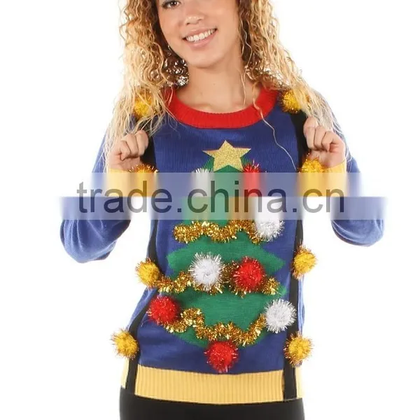 2016 Latest Design Women 's Christmas Tree Pullover Sweater With Suspenders photo-2