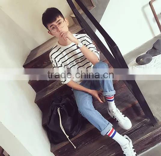 2016 New Fashion All Match Loose Half Sleeve Striped T-shirts photo-3