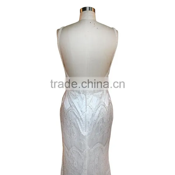 Spaghetti Strap Satin Wedding Dress Ivory Sheath/Column Dress photo-4