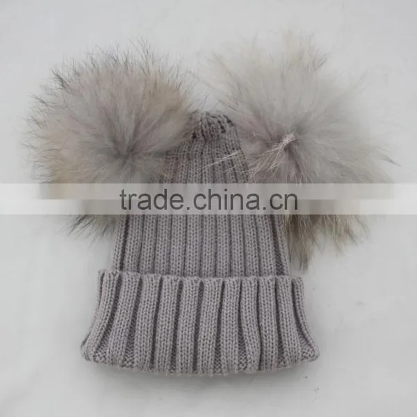 Myfur Wholesale New Designed Knitted Beanie With Fur Pom Pom for Kid and Baby photo-4
