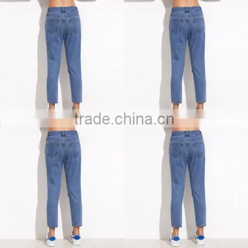 Pictures of Jeans Patchwork Blue Pants Women Casual Pants photo-4