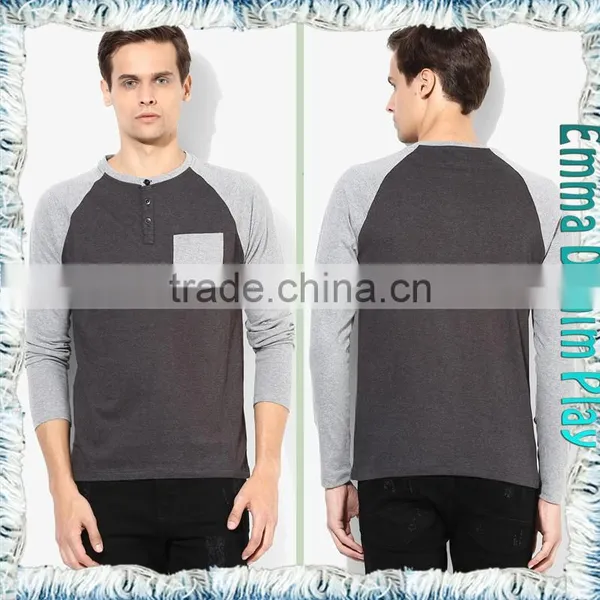 High Quality Custom Design Mens Long Sleeves Contrast Color O-Neck T Shirts photo-3