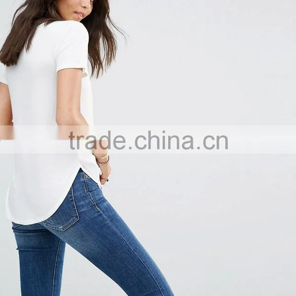 Guangzhou High Quality Sport Casual O-Neck Short Sleeve Curved Hem White 180g 100% Polyester Chiffon Ladies T Shirt photo-4