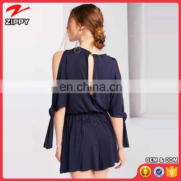 2017 Latest Fashion Navy Color Cold Shoulder Blouson Women Casual Jumpsuit photo-3